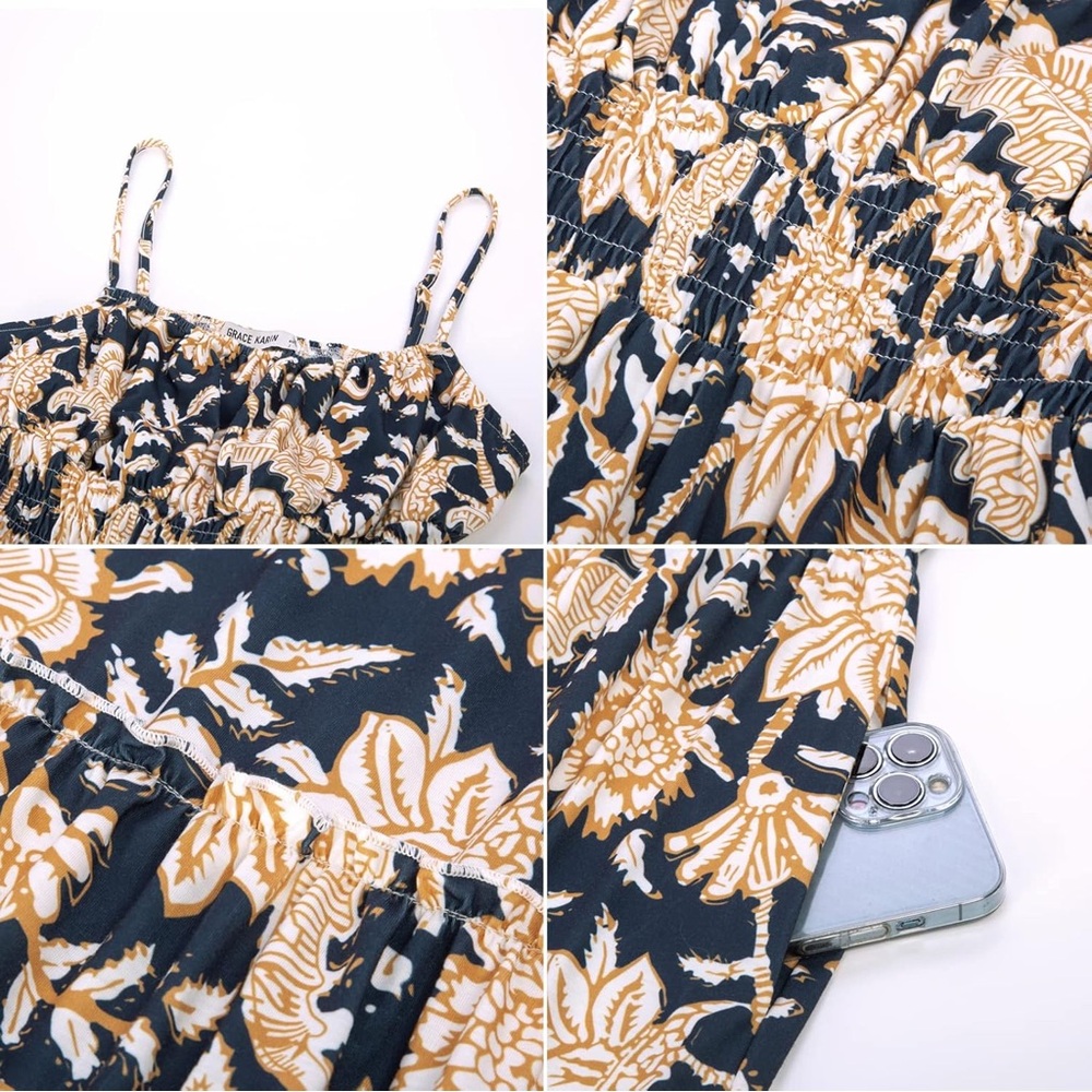 Floral Maxi Spaghetti Strap Smocked Dress with Pockets - Picture 2 of 9
